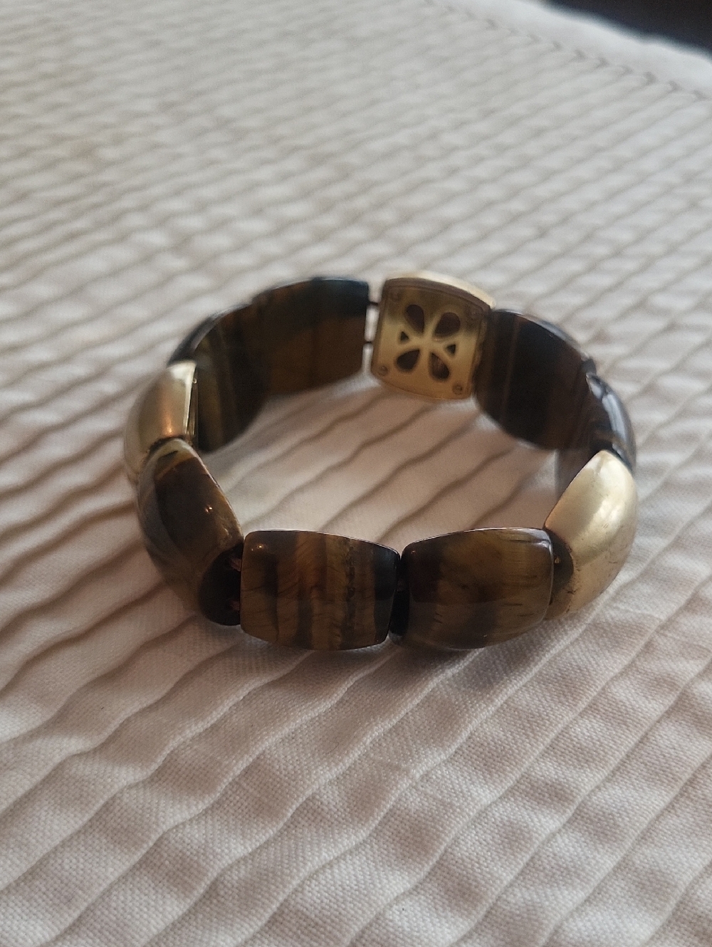 Genuine Tiger Eye Stretch Bracelet with Gold-Tone Accents